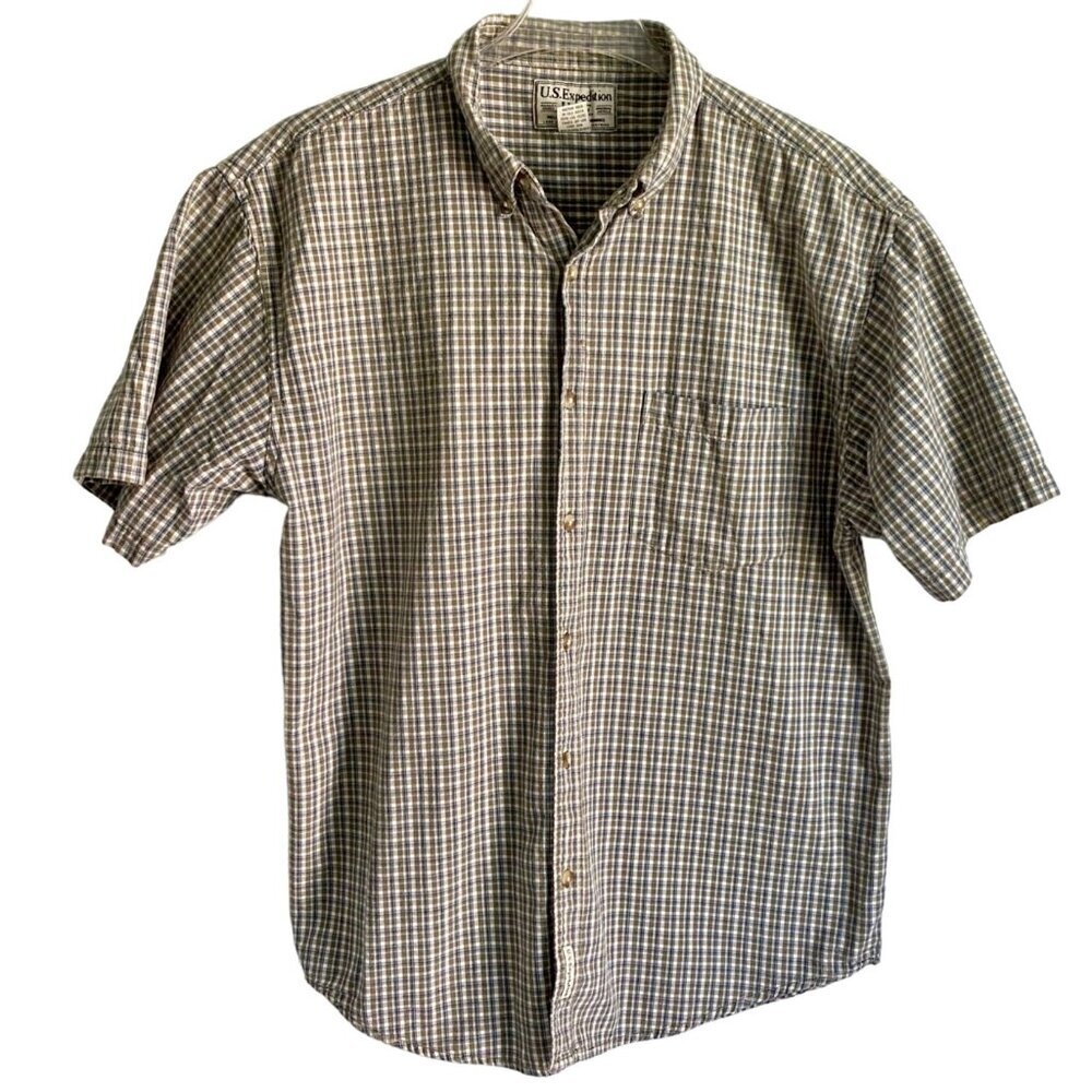 U.S. Expedition Cotton Plaid Short Sleeve Button-Up Shirt Men's Large